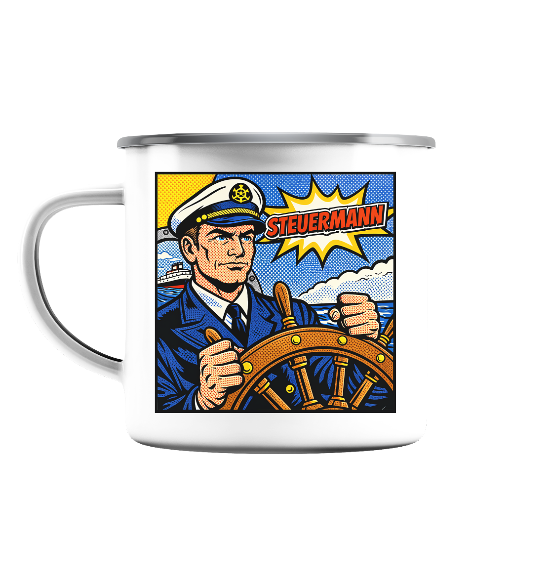 Sammeltasse "Steuermann" - Emaille Tasse (Silber)