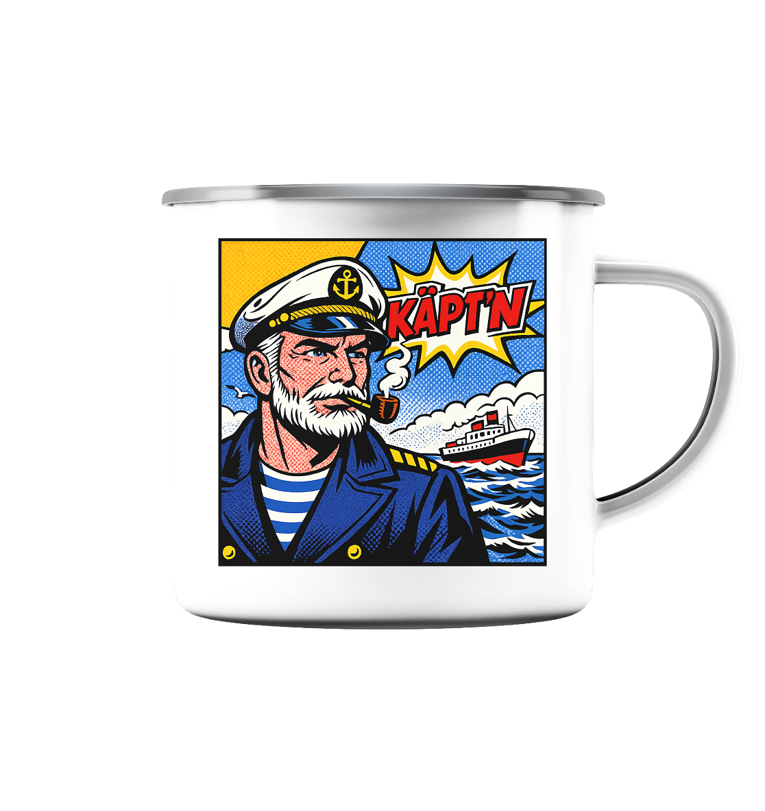 Sammeltasse "Käpt´n" - Emaille Tasse (Silber)