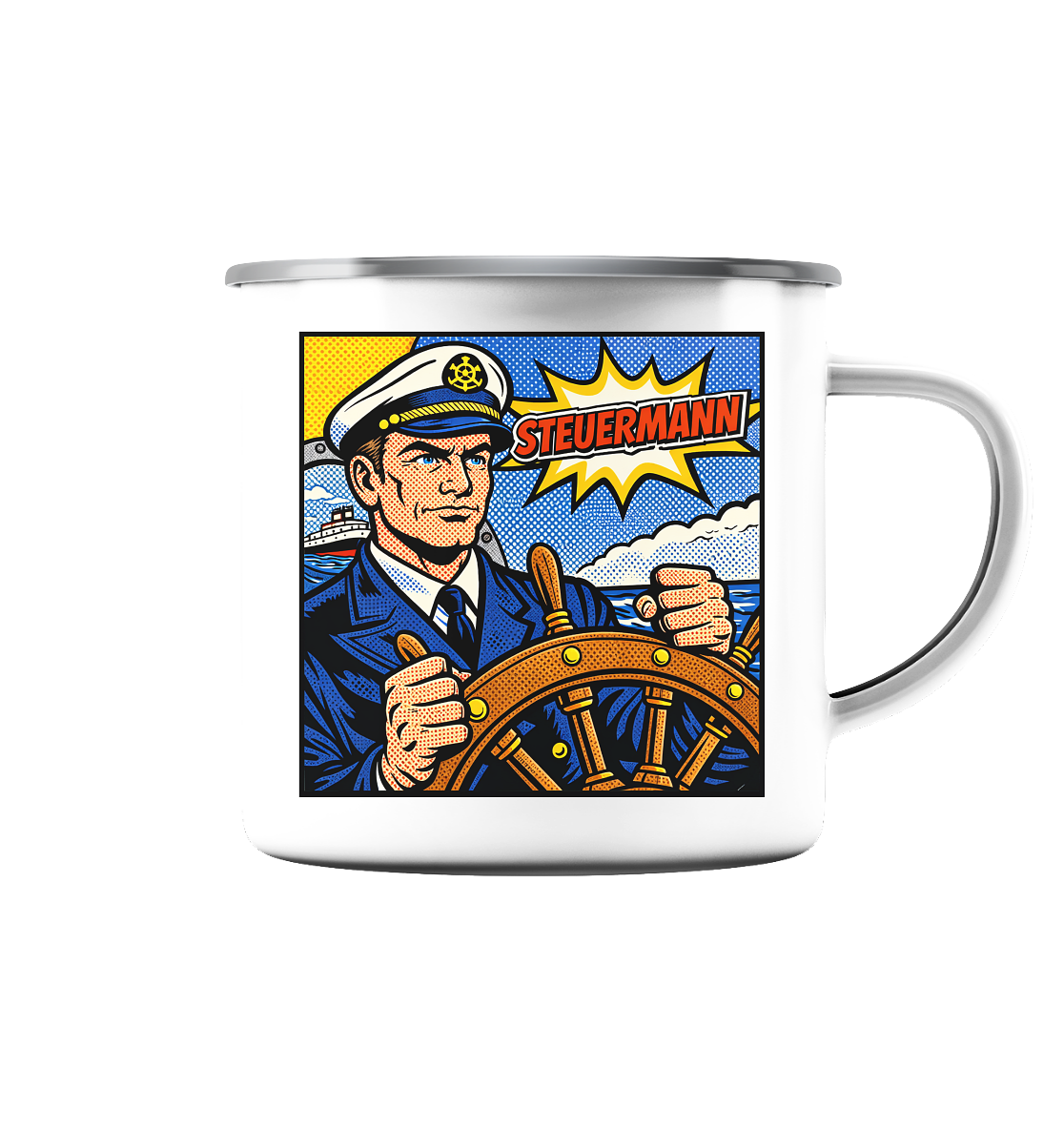 Sammeltasse "Steuermann" - Emaille Tasse (Silber)